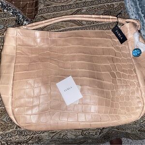 Furla Cream Croc-Embossed Shoulder Bag